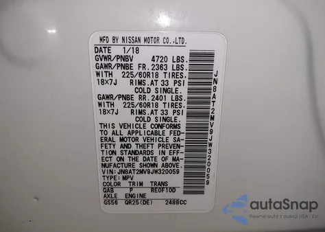 2018 Nissan Rogue Sl z USA, uszkodzony, nr VIN JN8AT2MV9JW320059
